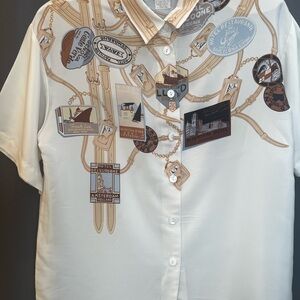 Rare Vintage That’s Me! Silk Travel Patch Print Button-Down Shirt